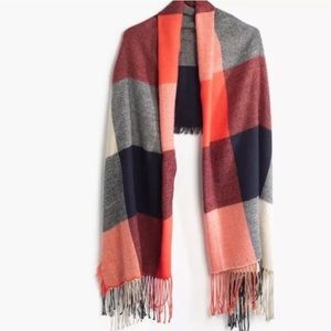 Madewell Checkmate Blanket Scarf Plaid Orange Navy